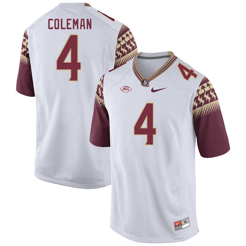 Men #4 Keon Coleman Florida State Seminoles College Football Jerseys Stitched Sale-White - Click Image to Close